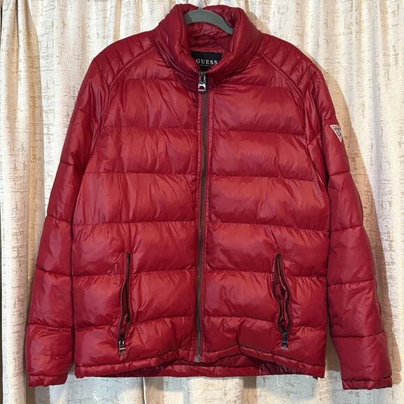 GUESS Solid‎ Puffer Jacket Coat Winter Full Zip Warm Travel Red Men's Size XL - Picture 1 of 6